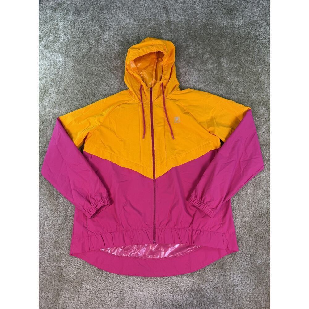 Fila Sport Large Unisex Hooded Jacket Windbreaker Sz M Full Zip Orange Pink D476